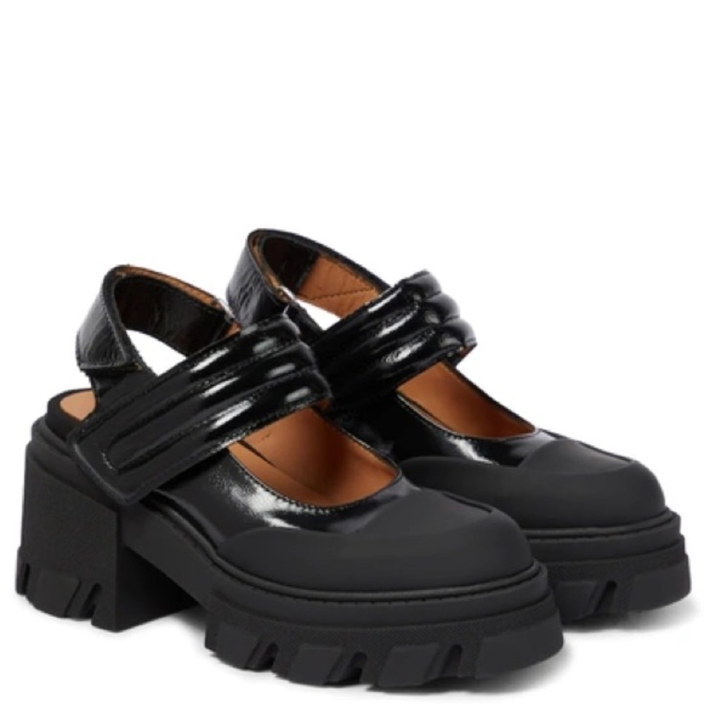 Ganni Black Platform Slingback Mary Jane Shoes